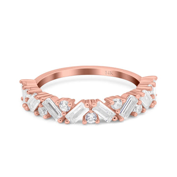14K Rose Gold Art Deco Baguette Half Eternity Wedding Band Ring Simulated Cubic Zirconia Size-7